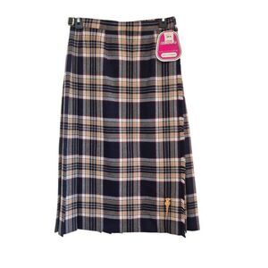 Pitlochry Scotland Vintage Women's Navy Stewart Tartan Wool Skirt w Pin NEW NWT
